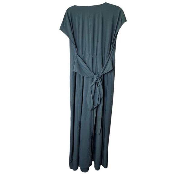 Halara Breezeful™ V Neck Short Sleeve Pocket Tie Back Stone Blue Midi Dress NWT - Picture 7 of 8